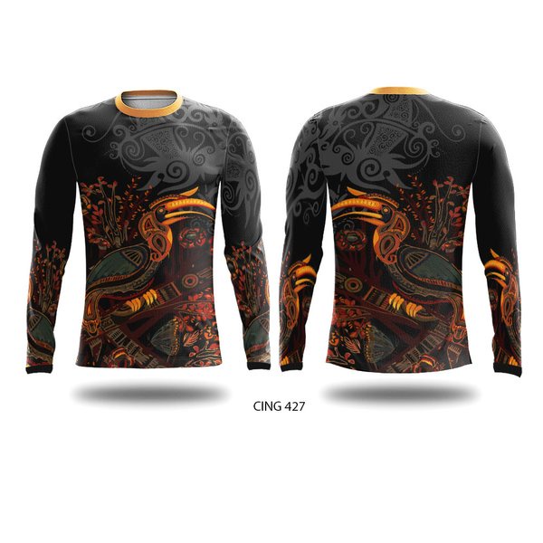 Kaos Baju Jersey Sepeda Gunung MTB Motif Batik Kalimantan Burung Rangkong Dry Fit Full Print Custom 