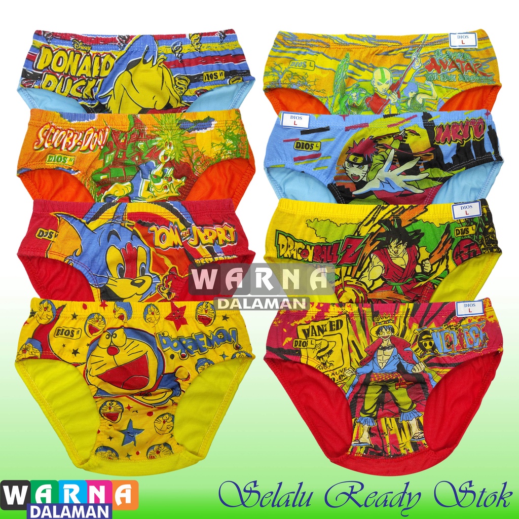 3 Pcs Celana Dalam Anak Laki Laki Motif Gambar Kartun Cd Anak Cowok Polos Sempak Anak Usia 1-10 Tahun