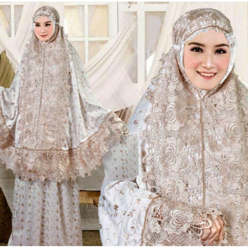 Mukena prada sutra renda brukat premium