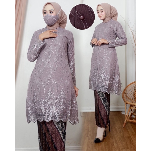 D3v Set Kebaya Tunik Brukat Resleting Depan (XXL) Kebaya Modern Kebaya Wisuda Baju Kebaya Modern