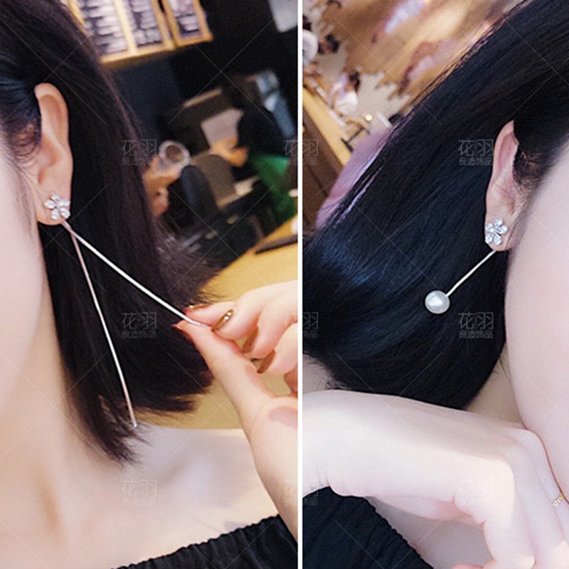 Temperamen bunga liar mikro bertatahkan zircon rumbai Korea S925 sterling silver stud anting-anting