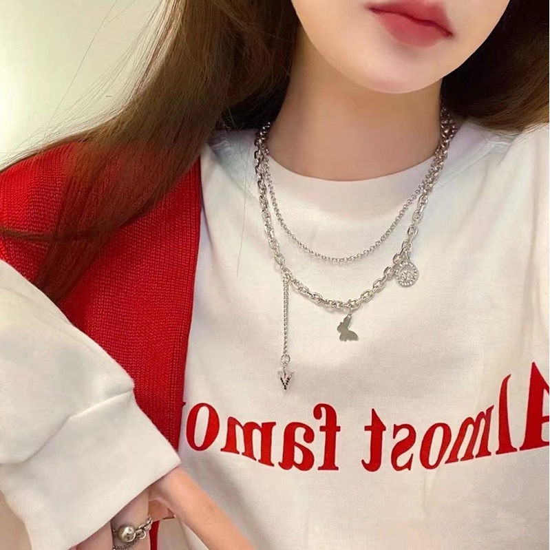 Kalung Model Butterfly Water Drop Double Layer Gaya Hip Hop Korea