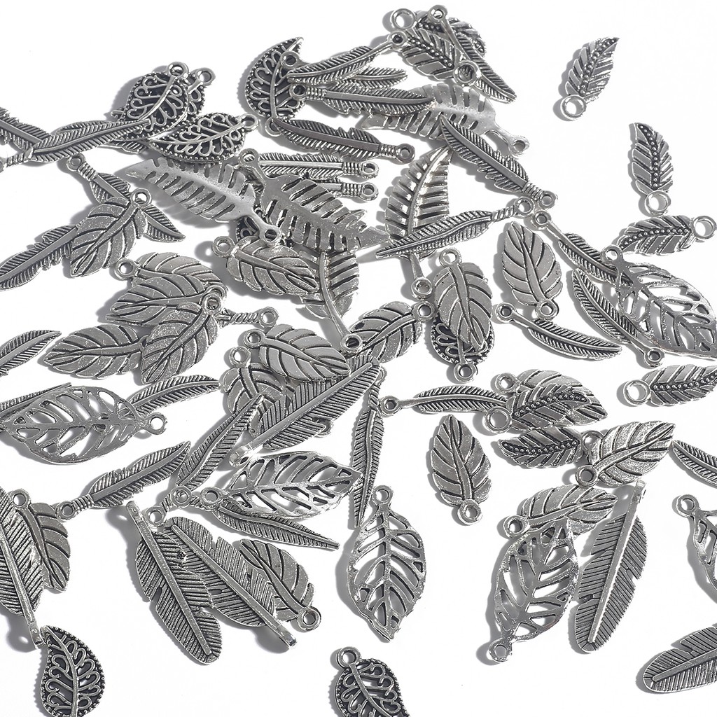 10-50 Pcs Aksesoris Manik-Manik Daun Bahan Alloy Lapis Silver Untuk Membuat Perhiasan Handmade