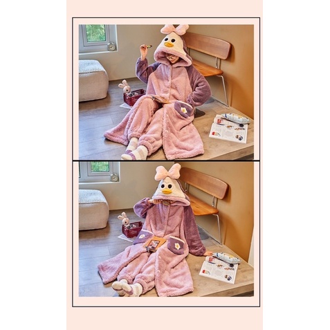 Pajamas set import korea piyama wanita oversized baju tidur big size onesie purple duck bow jumbo hangat winter