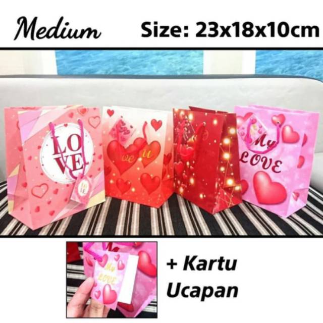 Bag paper love medium kiky high quality  tas goodie bag kado tas kertas tebal glossy