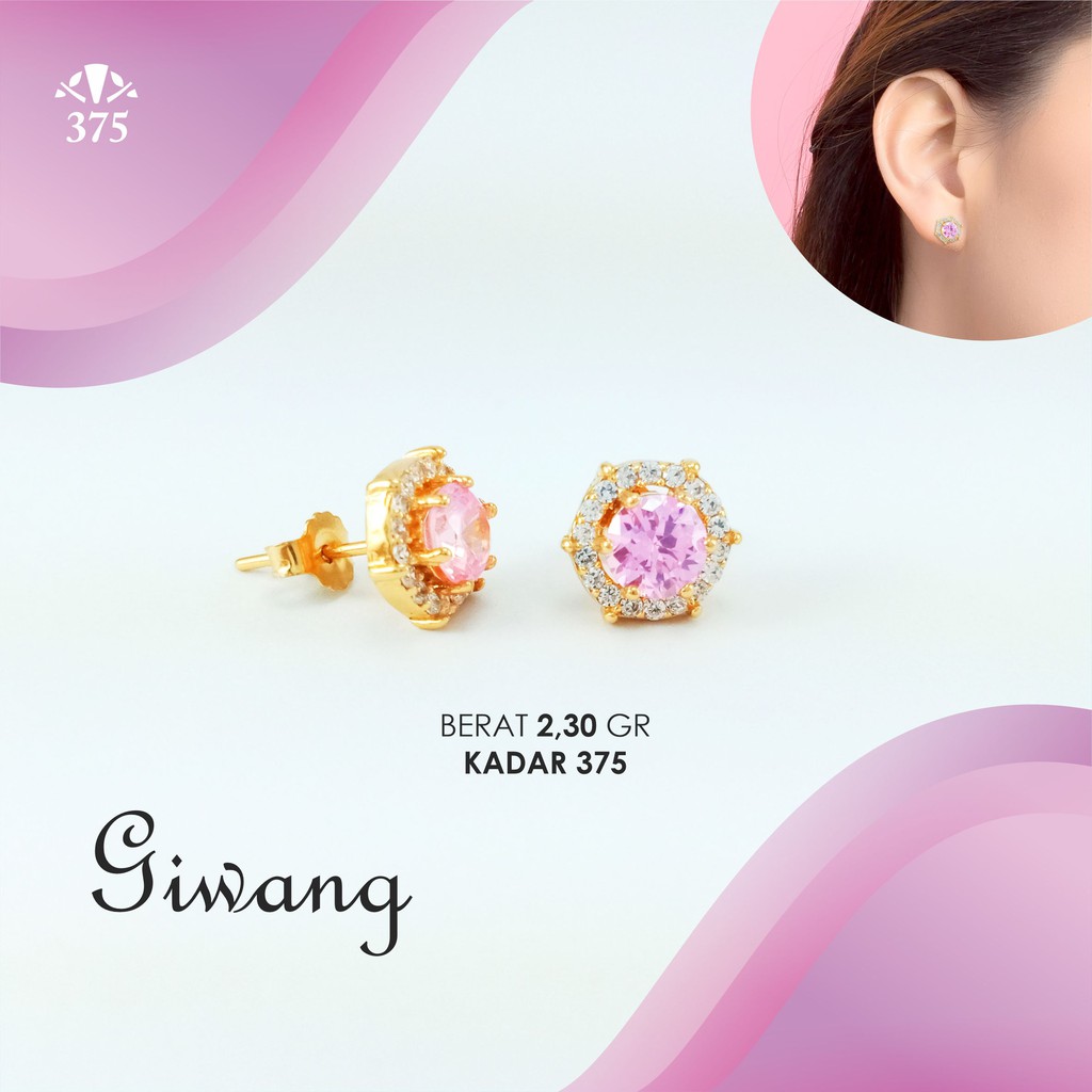 GIWANG EMAS ASLI VARIASI BATU PINK KADAR 375