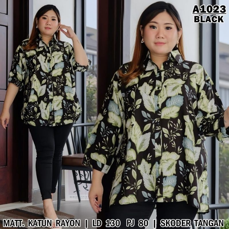 JUMBO KEMEJA WANITA TANGAN PANJANG MOTIF  FIT XXXL LD 130