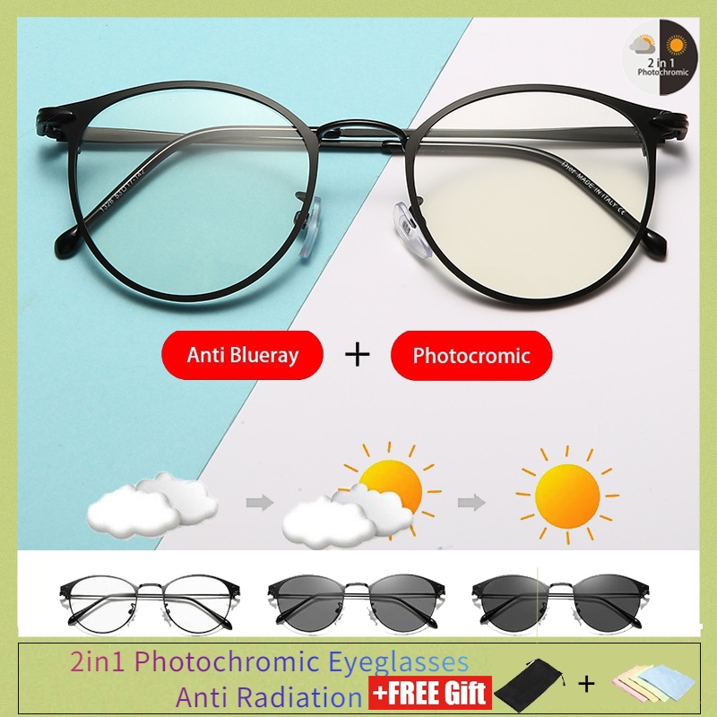 2 In 1 kacamata vintage terbaru lensa photocromic  kacamata photogrey antiradiasi minus  anti radiasi wanita pria kacamata komputer Anti UV New fotocromic