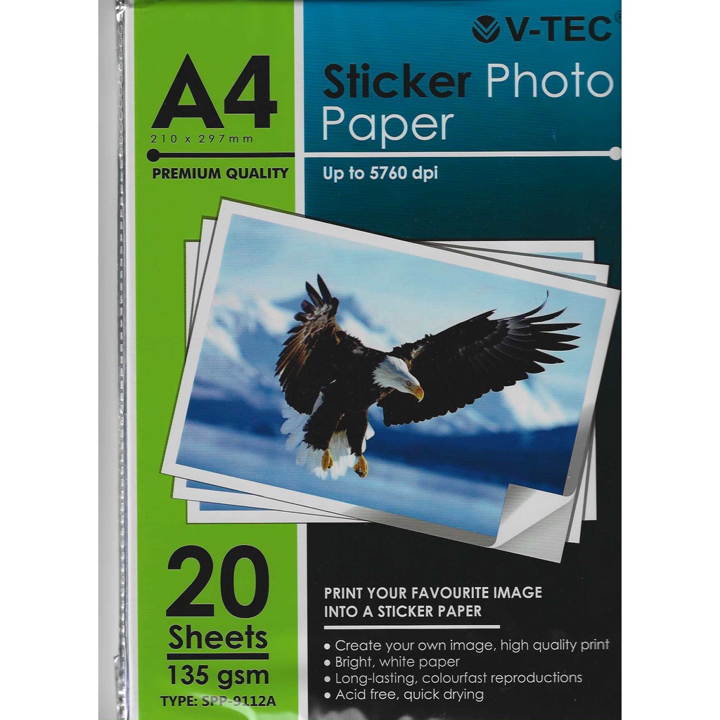 

V-TEC Photo Paper Stiker VTEC A4 135 Gsm 20lbr Premium Quality