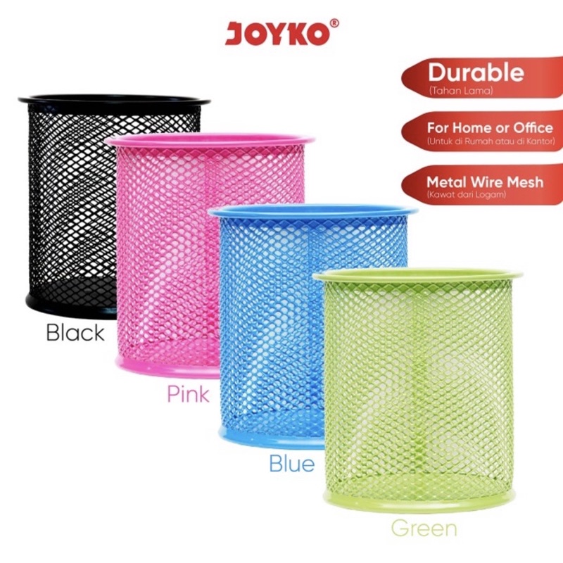 JOYKO DESK SET - TEMPAT PEN / PEN HOLDER / ORGANIZER / TEMPAT ALAT TULIS JAL / JARING DS-16 - BLACK PINK BLUE GREEN BLACK ROUND SQUARE / BULAT KOTAK