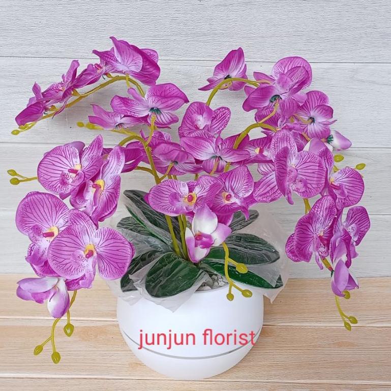 [KODE EPGRQ] Bunga anggrek plastik jumbo pot bola besar/bunga hiasan meja /bunga anggrek jumbo artificial//