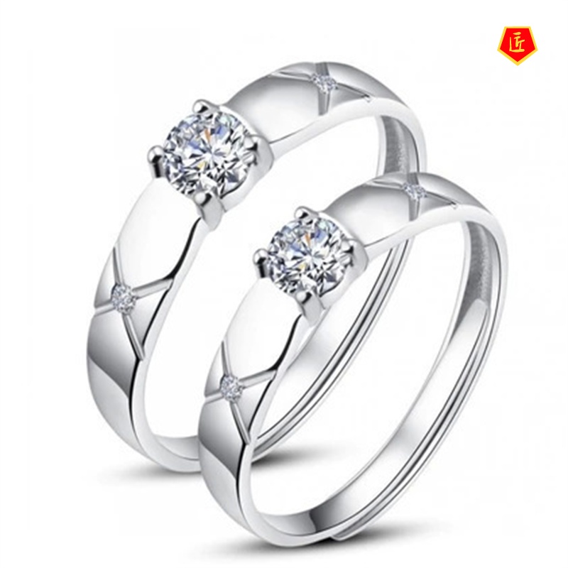 [Ready Stock]Korean Style Simple Diamond Couple Silver Ring