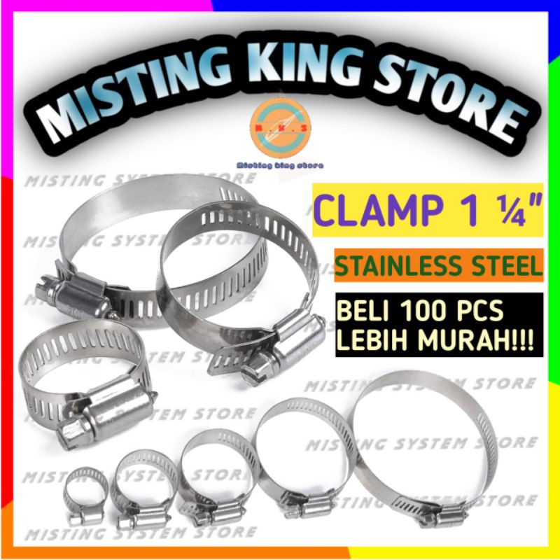 KLEM SELANG 1 1/4 INCH HOSE CLAMP STAINLESS STEEL AIR KRAN GAS 1.25&quot;