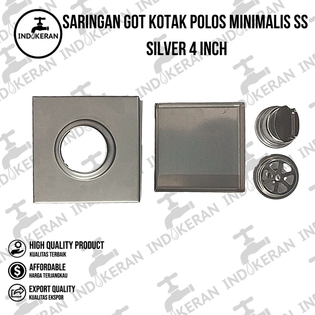 INDOKERAN - Saringan Got Kotak Polos Minimalis SS Silver 4 Inch