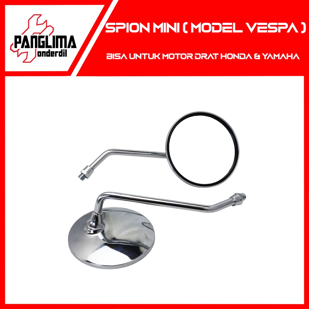 Spion Mini Bulat Model Vespa Drat Honda &amp; Yamaha Sepion-Kaca-Cermin-Kiri-Kanan-Pendek Besi-Set Beat-Vario-Scoopy-Spacy-Revo-Grand-Supra-Mio-X-Ride