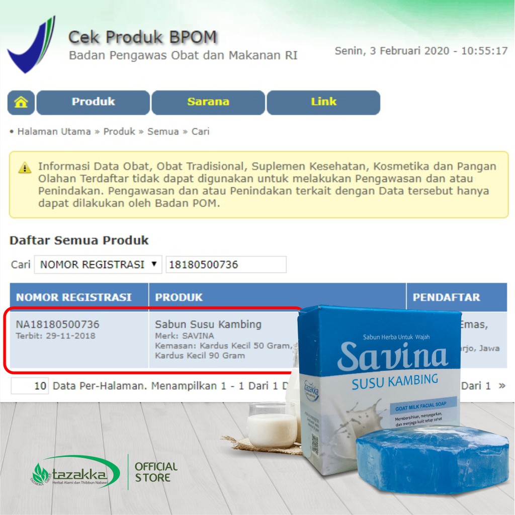 SABUN MUKA SUSU KAMBING Savina Herbal Tazakka Sabun Cuci Muka Pembersih Wajah ORI Transparan BPOM