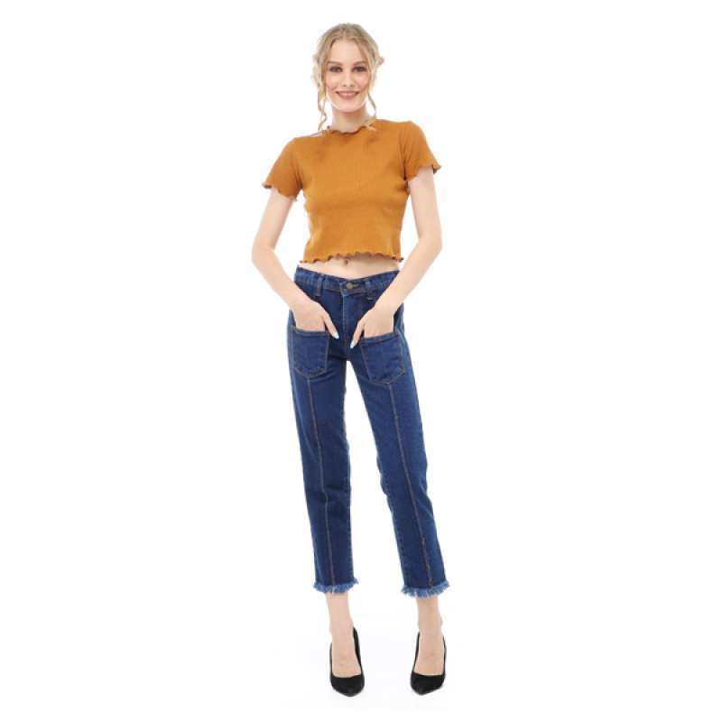 Ets_group Boyfriend Pocket Boykot Jeans Tebal / Celana BF Saku Depan Wanita