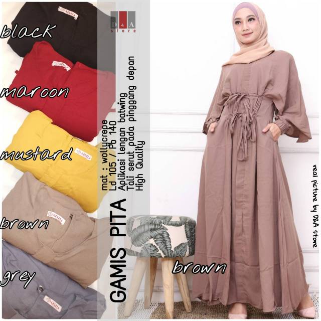 Gamis pita kekinian outfit kampus kuliah kerja Ld 105 termurah