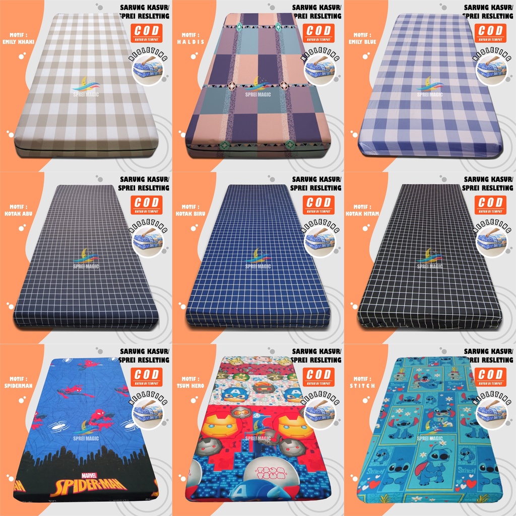 SARUNG KASUR BUSA SPREI RESLETING 100X200X15 MOTIF POLOS KARAKTER BAHAN KAIN KATUN DISPERSE U100T15