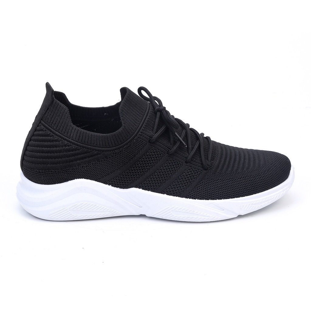 Sepatu Pria Canvas Sneakers Hitam Putih Tali  Slip On Import Sports Shoes Olahraga New Model - SK811