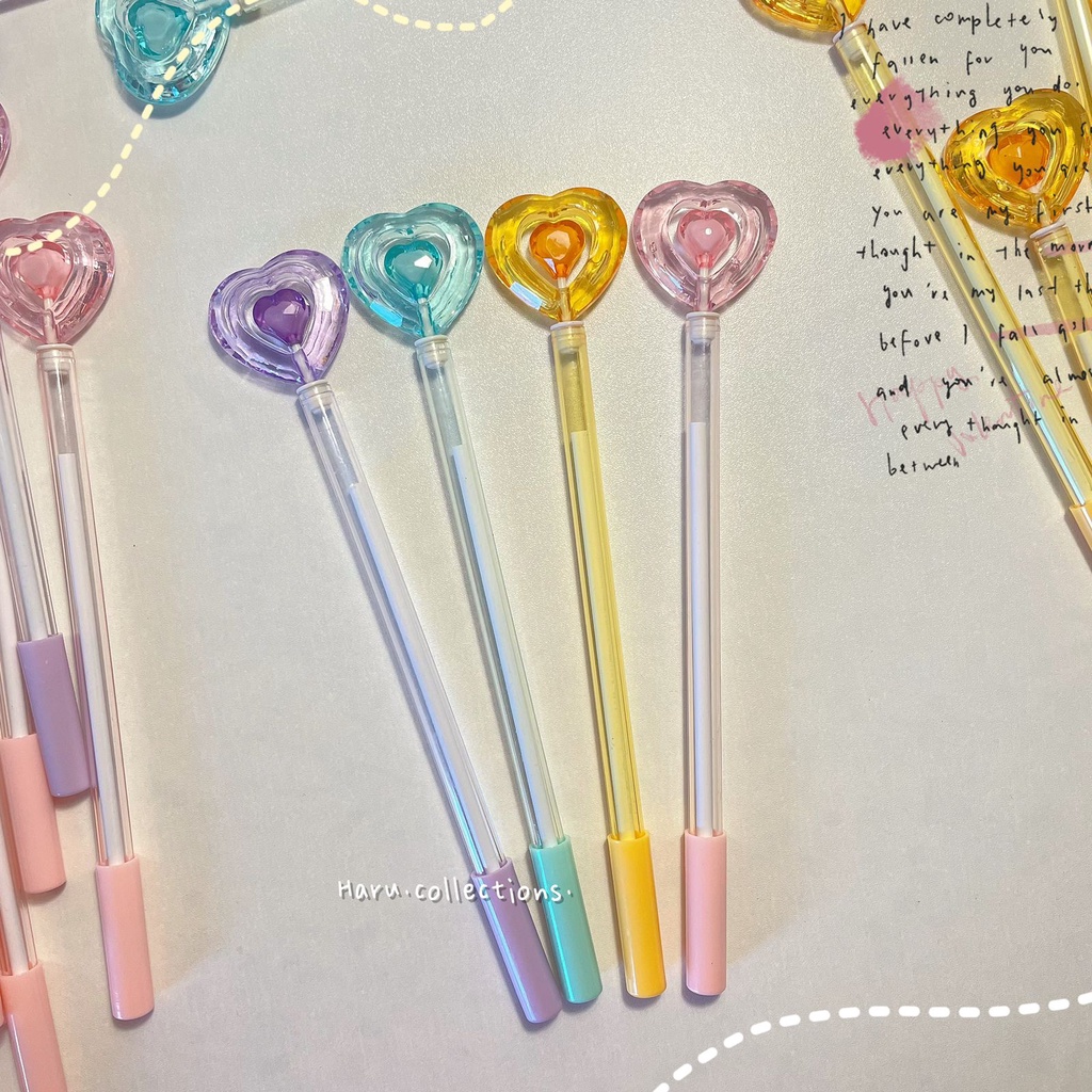 

[HARU] Acrylic Heart Shape Pen Pulpen Korea Unik bentuk Love Pulpen Gel 0.5mm Tinta Hitam