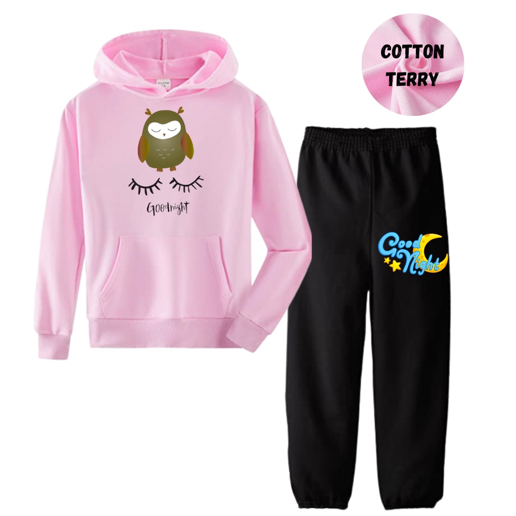 JBF Baju 1 Set Setelan Wanita Remeja Sweater Hoodie Good night Dan Celana Jogger