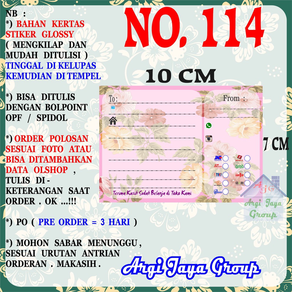 

Stiker Pengiriman - Sticker Alamat Olshop Murah Nomer 114 - 10x7 cm - Glossy