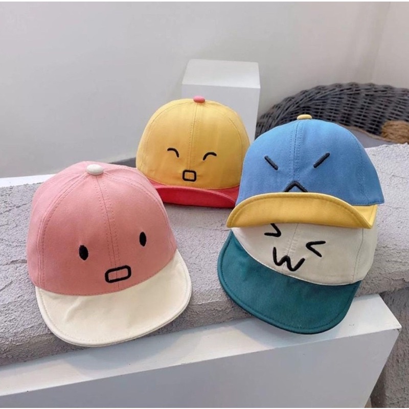 Topi Lokal Anak Bayi Laki Laki Perempuan Model Emoticon Lingkar 47 48 49-3