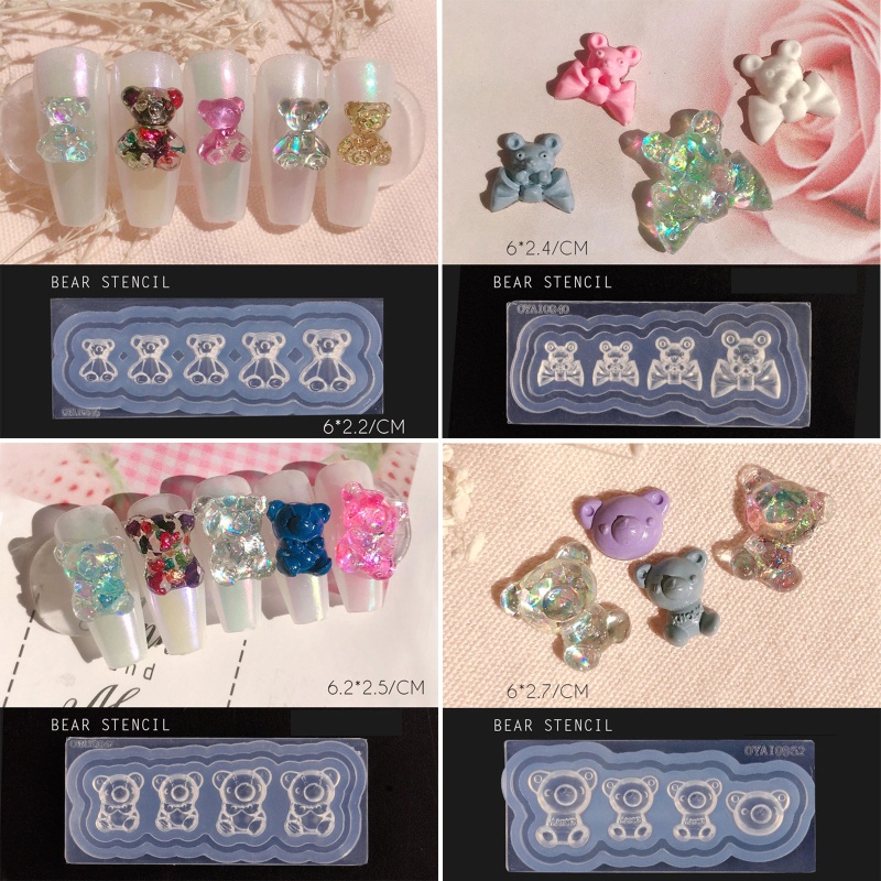 Siy 4pcs Cetakan Resin Bentuk Beruang Mini Bahan Silikon Untuk Dekorasi Nail Art