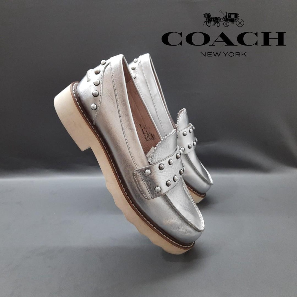 Sepatu Coach Athletic Slip-On Oxford Leather Grey Size 37.5