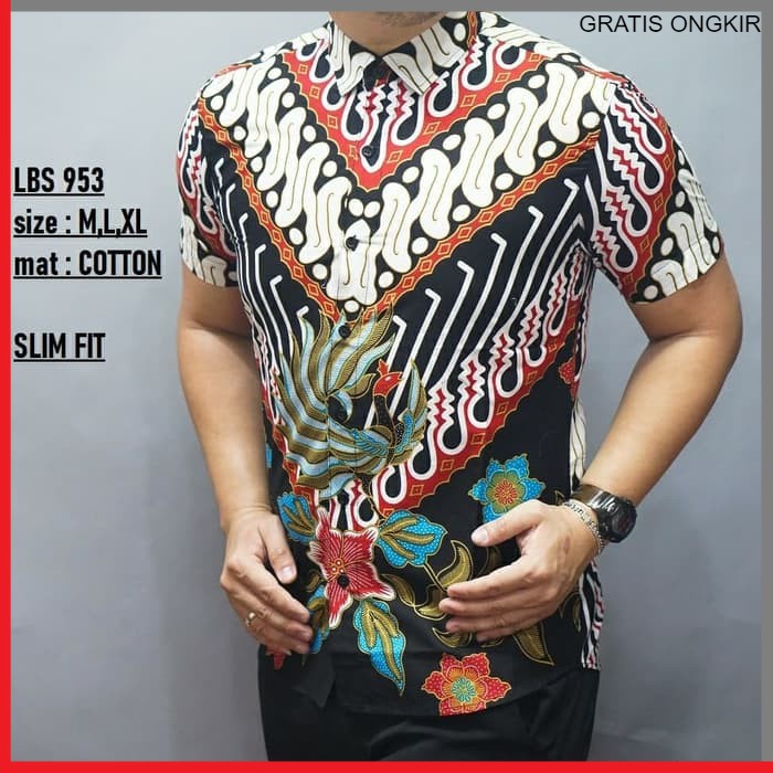 KEMEJA PRIA BATIK LENGAN PENDEK HEM BAHAN KATUN HALUS 40S LBS 953 BAJU MODERN MEWAH SLIMFIT SLIM FIT BY PENDEK JAKARTA PLATINUM