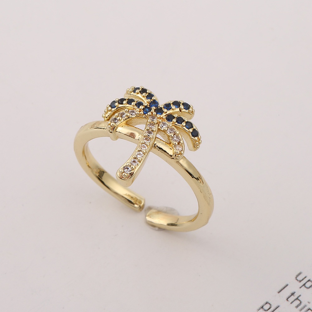 Ornamen kelapa warna open-end zirkon cincin pria dan wanita trendi geometris gaya dingin kecil Pranc