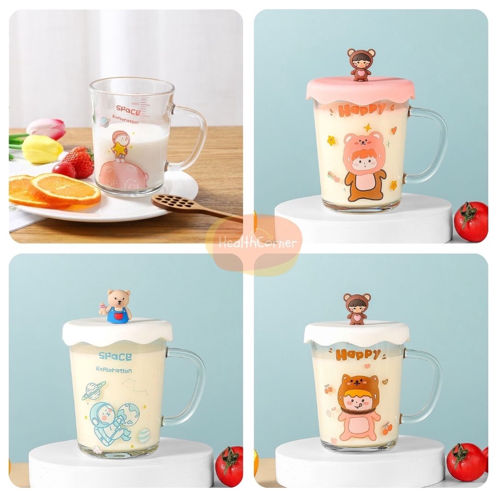 Gelas Minum Kaca Susu 380ml Cangkir Bayi Lucu Toodler Training Cup / Baby Milk Mug Cup BPA FREE