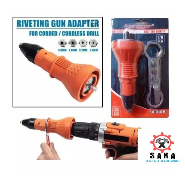 Adaptor Ripet Rivet Gun Adapter Alat Tembak Paku Rivet Untuk Mesin Bor High Quality