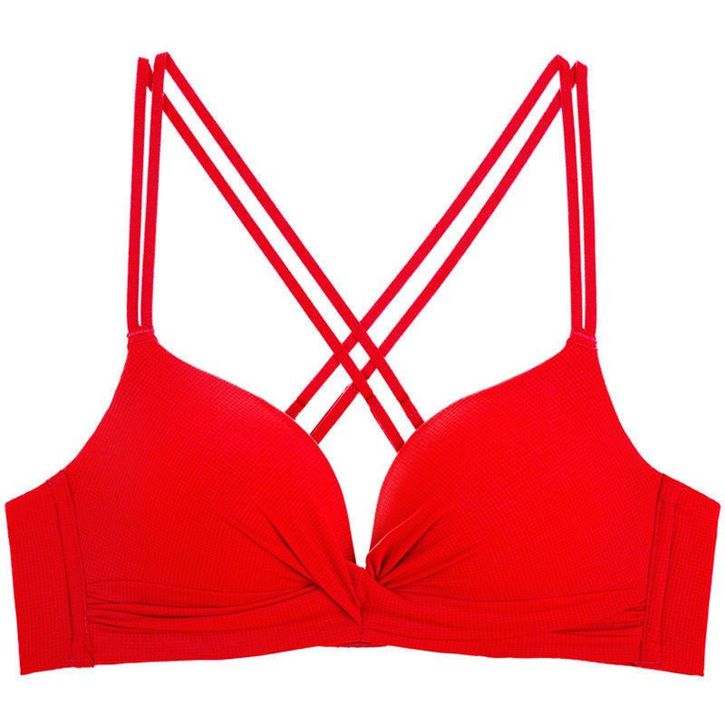 [ LINGERIE MASTER ] - (B-32) Bra Cute small thin chest bra sexy halfcup Bh tanpa kawat wanita import-B-32 Merah