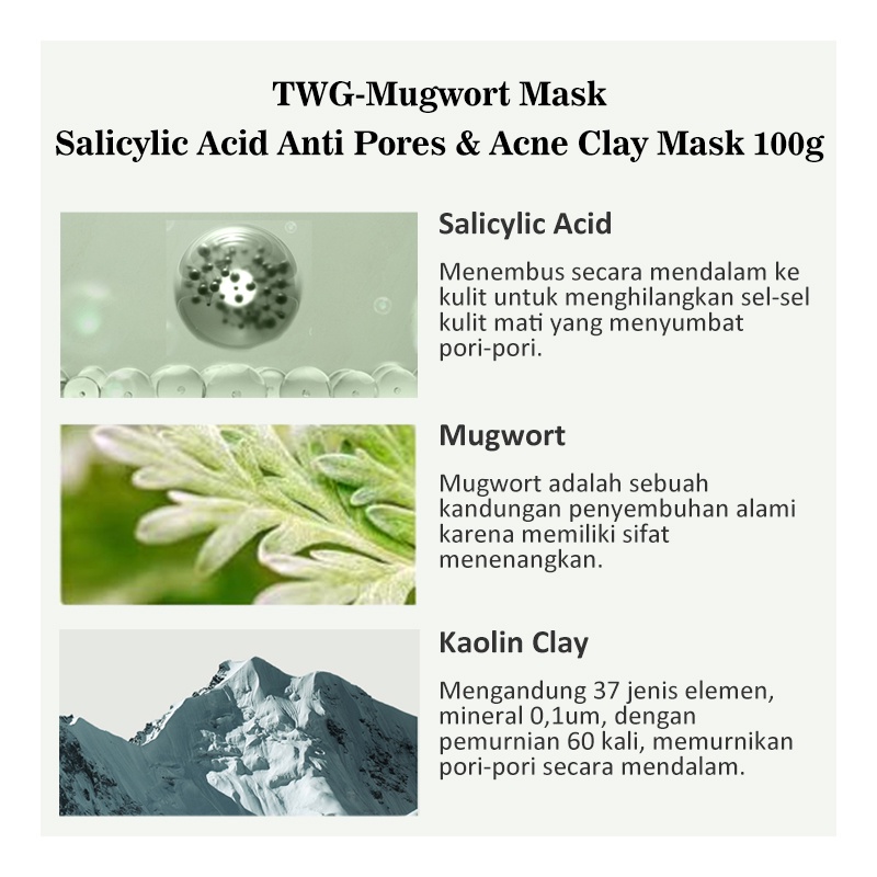 【Ready Stock】TWG-Mugwort Mask Salicylic Acid Anti Pores &amp; Acne Clay Mask 100g