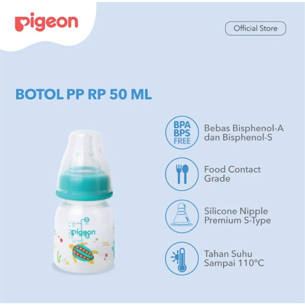 PIGEON BOTOL PP RP W/S TYPE SILICONE NIPPLE 50ML &amp; 120ML / BOTOL SUSU BAYI