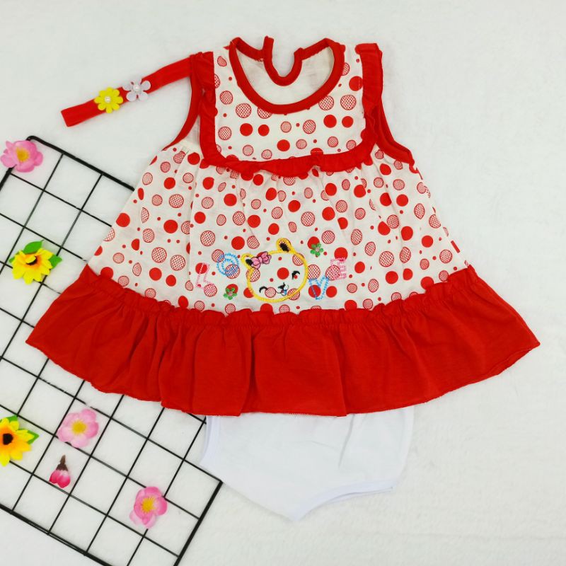 [Ss-7014] Dress Bayi Newborn 0-6bulan Free Bando, Pakaian Bayi, Baju Bayi