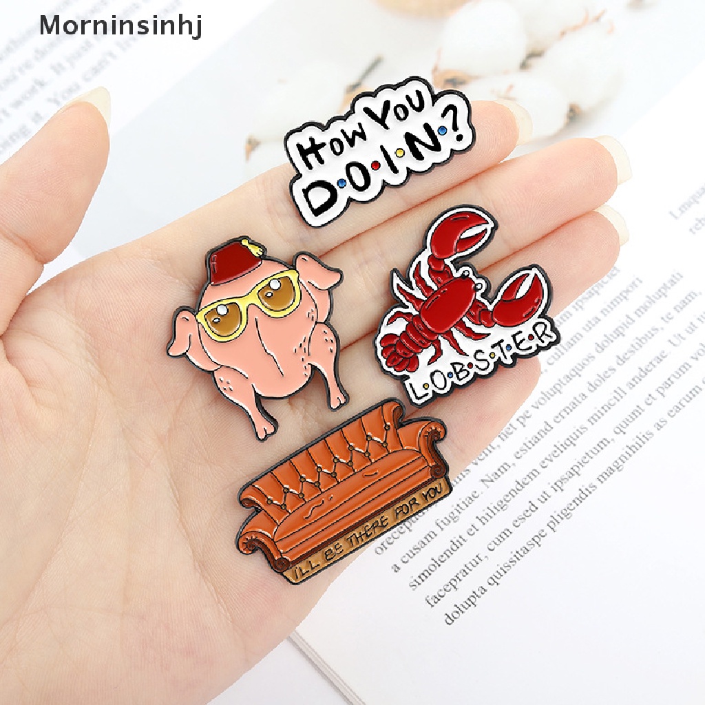 Mornin Friends Bros Pin Enamel Desain Kucing Bau Amis / Lobster / Kalkun / TV Klasik Aksesoris Wanita