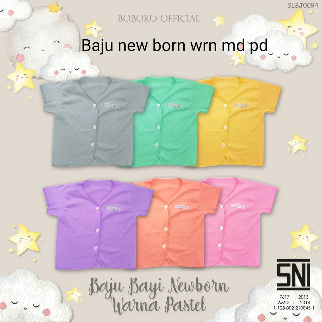 Baju Bayi BOBOKO NEWBORN 0-6 Bulan Katun Adem Baju Kancing Panjang Pendek Kutung Celana Pop Popok Tali Baju Oblong Pendek Warna Pastel