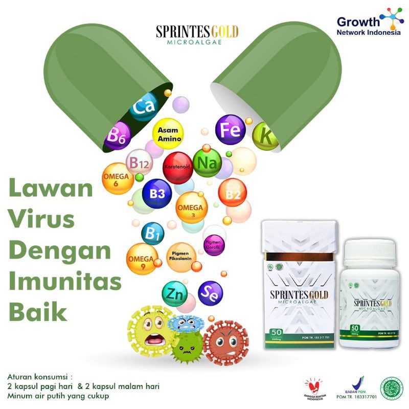 Suplemen Makanan Sprintes Gold Spirulina Micro Algae 50 Capsule