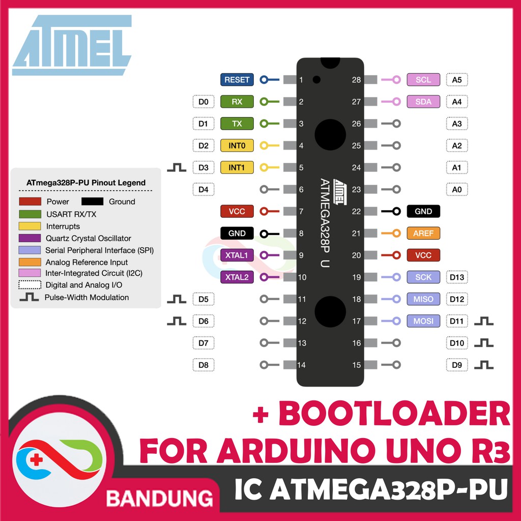 ATMEGA328P-PU MCU AVR DIP-28 + BOOTLOADER ARDUINO UNO + STIKER