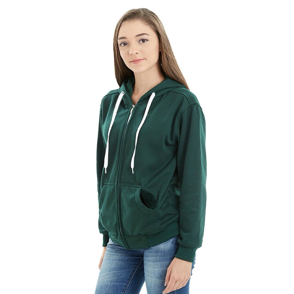 jaket hoodie cewek hijau polos ukuran M-L-Xl-XXL
