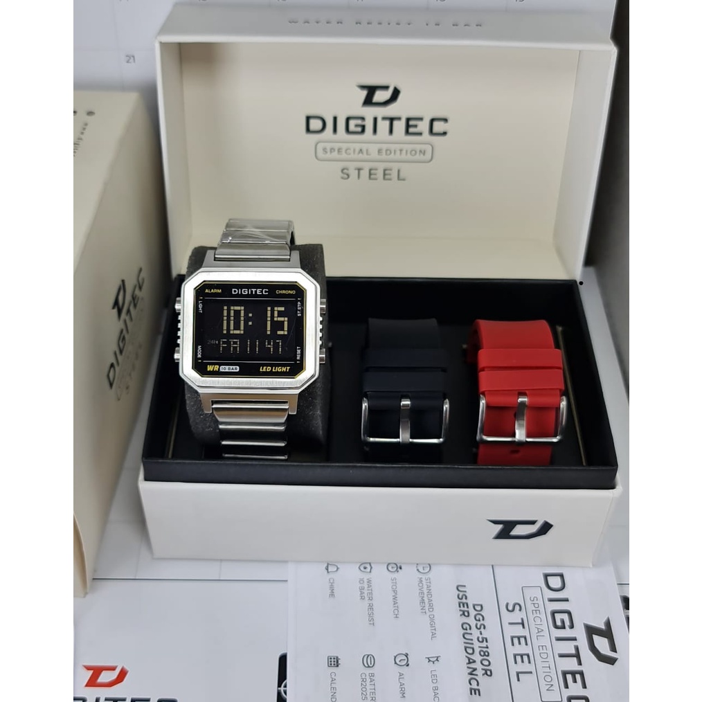 Jam Tangan Pria Wanita Digitec DG-5180 / Digitec 5180 / DG 5180 Original Digital Rantai Free Dua Tali Rubber