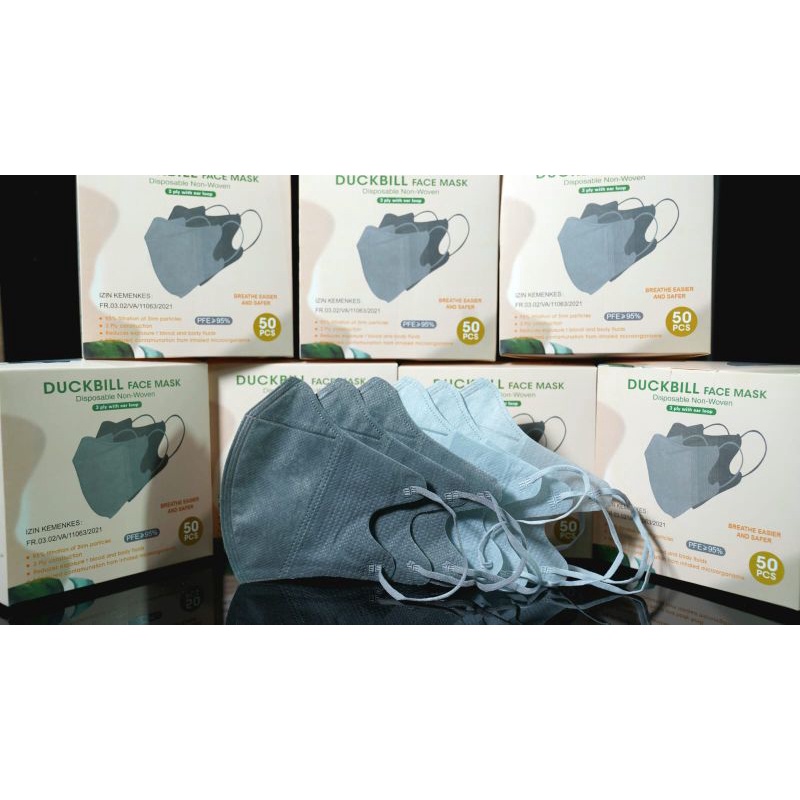 Face mask duckbill protective 3ply (50pc) premium mask garis seperti sensi/masker duckbil Y&B care-Abu y&b