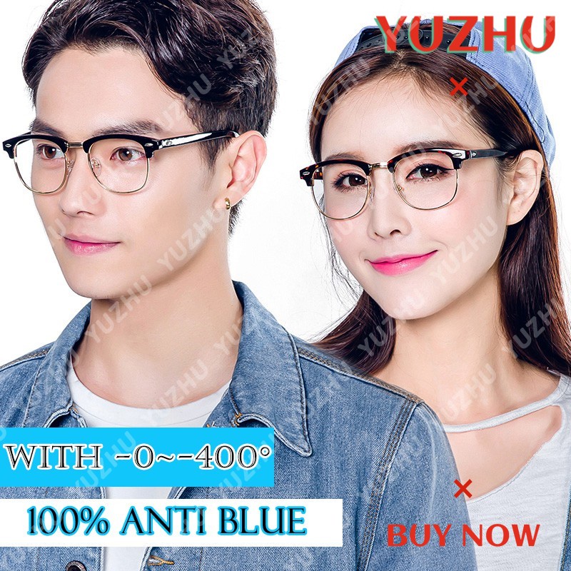 (YUZHU) Bayar di Tempat -0~-400° Optik Kacamata Korean Retro Hlaf Frame Kacamata Wanita/Pria Eyeglasses