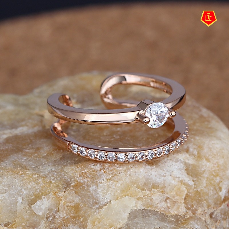 [Ready Stock]Creative Personality Diamond Platinum Double Layer Ring