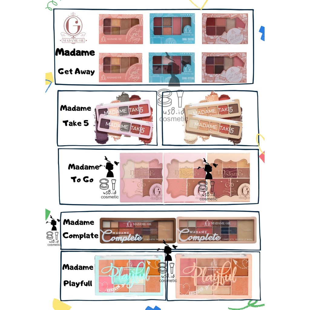 Madame Gie Madame To Go - Face Pallete/ EYESHADOW PALETTE KECIL - madame gie get away || Complete