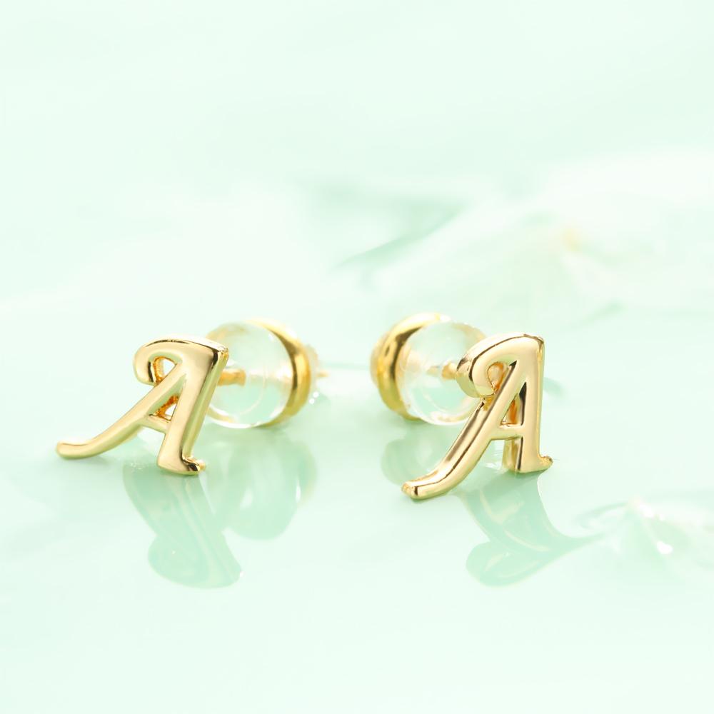 Anting Huruf Inisial Nanas Mewah Wanita Gadis Hadiah Lapis Emas 18K