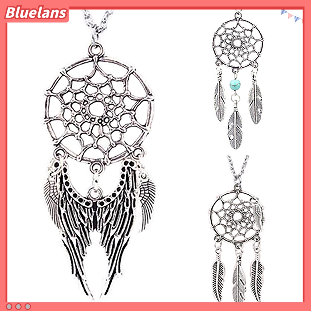 Bluelans Necklace Ethnic Dream Catcher Women Feather Wing Chain Necklace